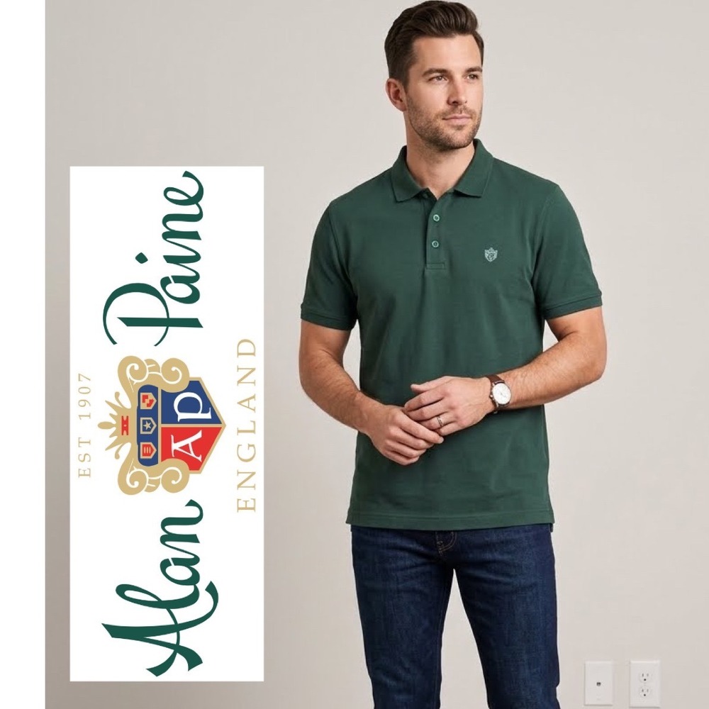 Alan Paine Mens Green Peruvian Pima Cotton Short Sleeve Polo Shirt Size 2 M